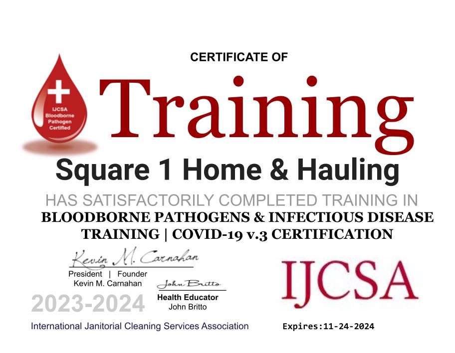 Certification of business bloodborne pathogens training